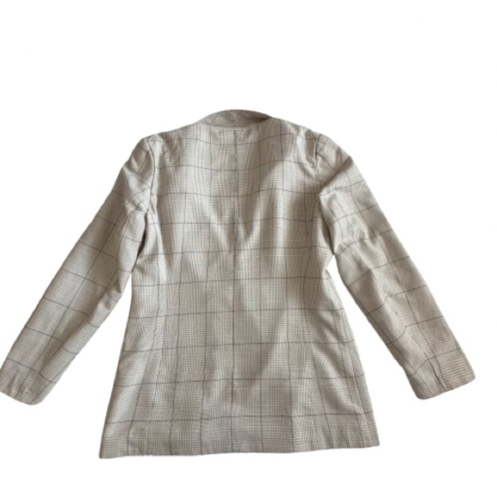 Vintage Executive Collection Women's 8P Cream Tan Plaid Double-Breasted Blazer - Picture 5 of 14